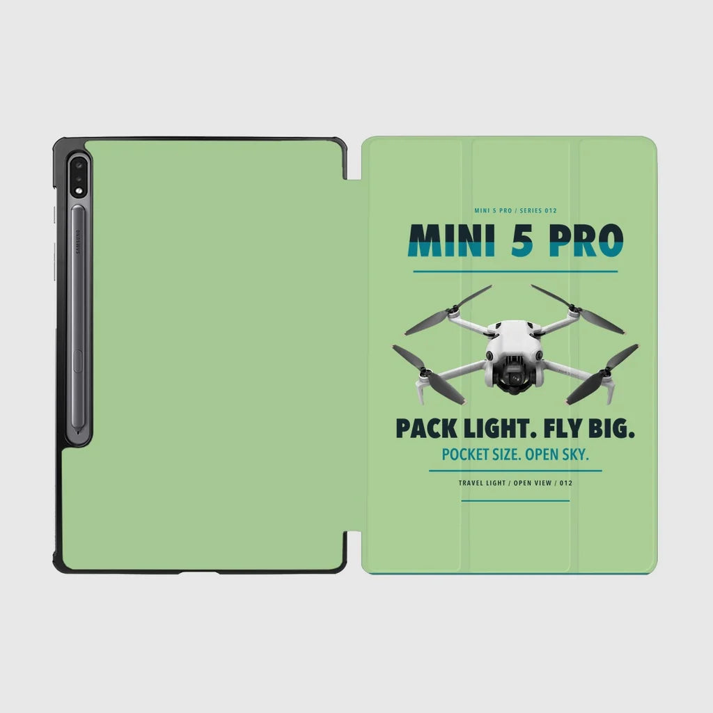DJI Mini 5 Pro design on light green samsung tablet tablet case