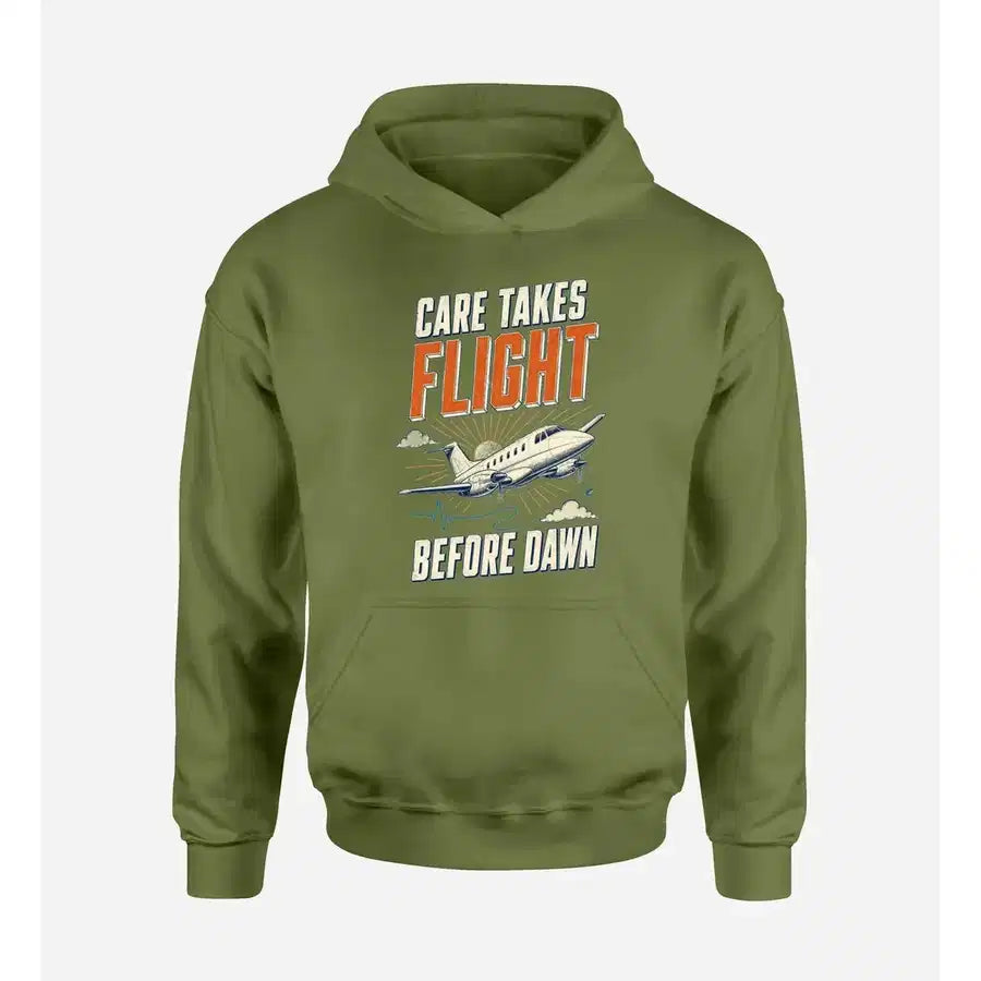 SIGNAL 564 - Care Takes Flight Before Dawn design on green army hoodie single side