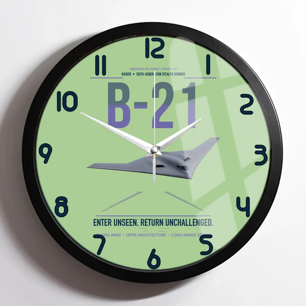 B-21 Raider design on light green framed wall clock