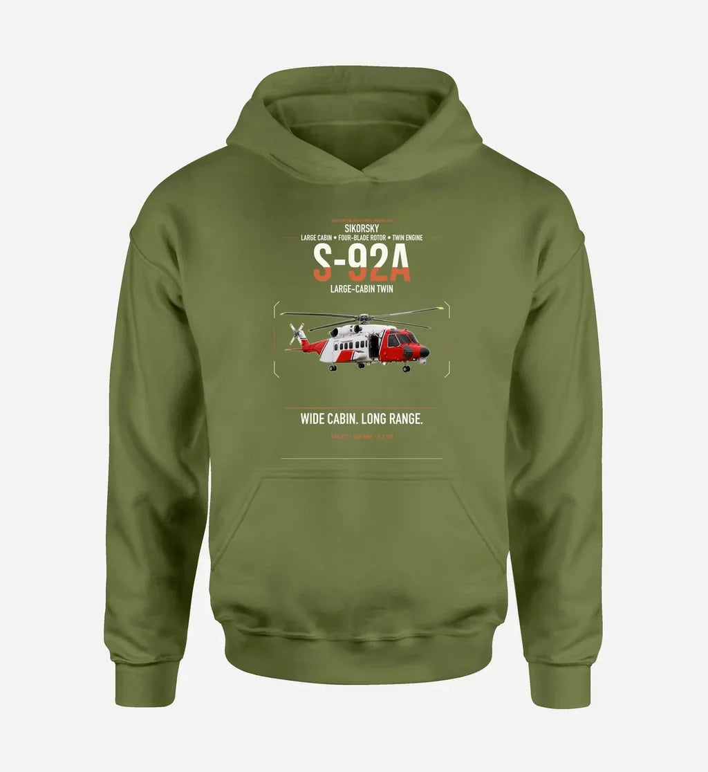 Sikorsky S-92A design on green army double-side hoodie, single-side print