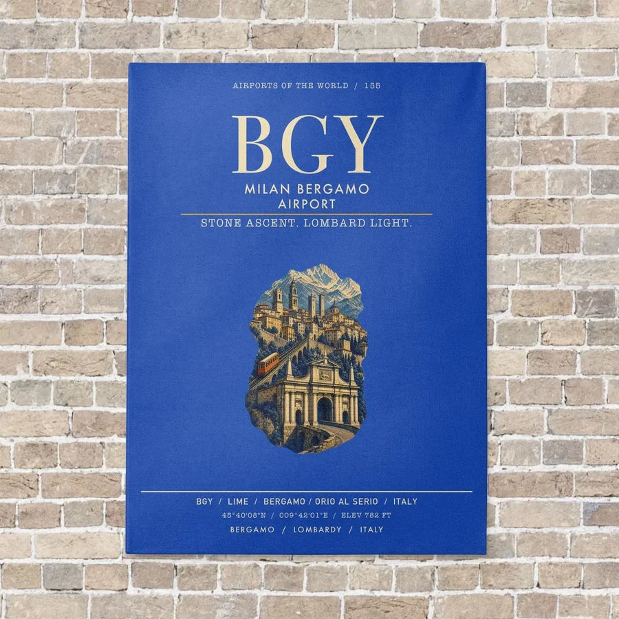 Milan Bergamo Airport BGY vertical canvas print - no frame - blue background