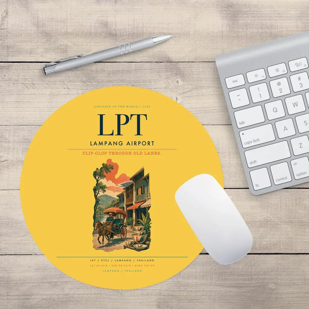 Lampang Airport (LPT) design on yellow round mouse pad