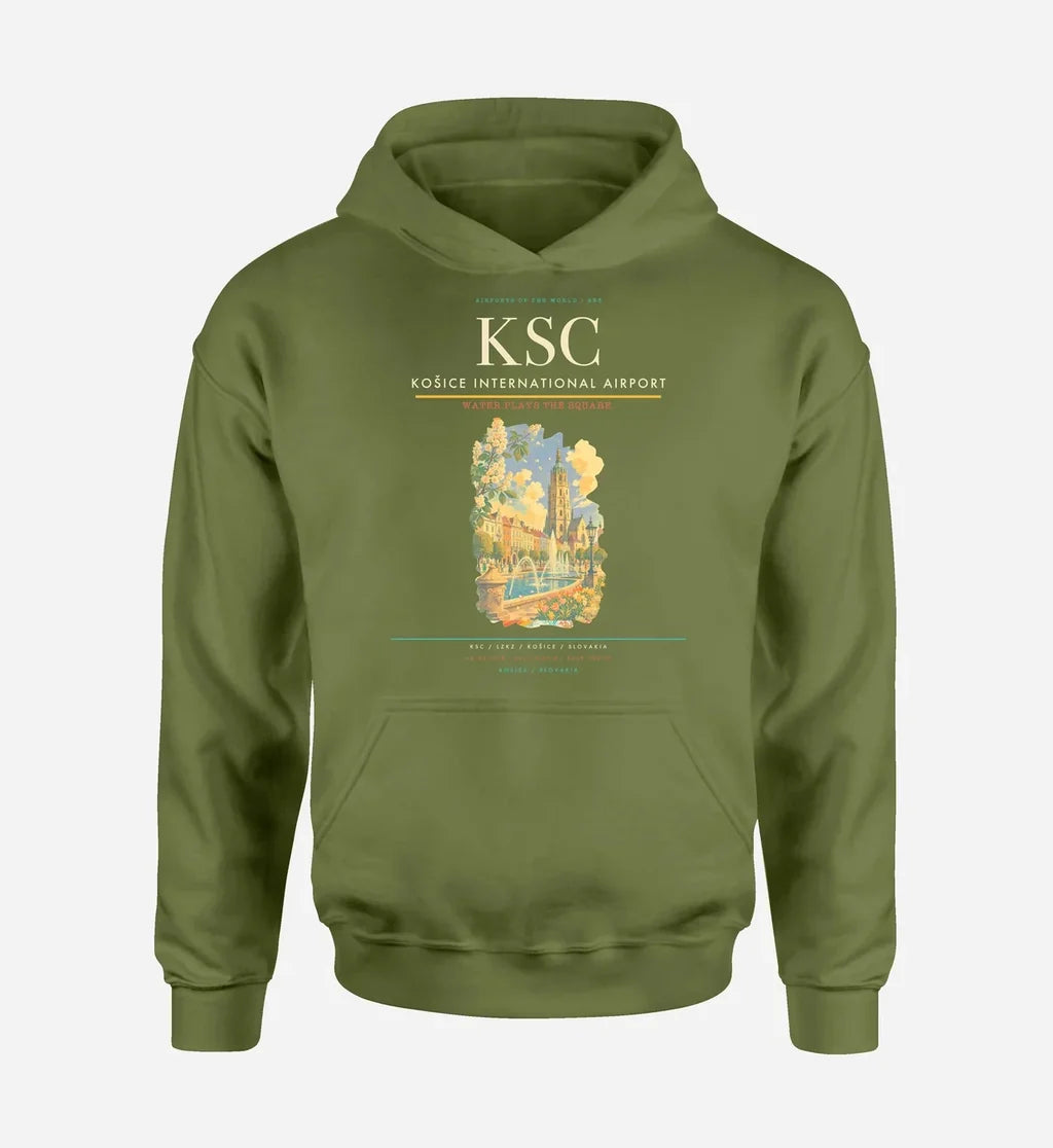 Košice International Airport (KSC) design on green army hoodie single-side print