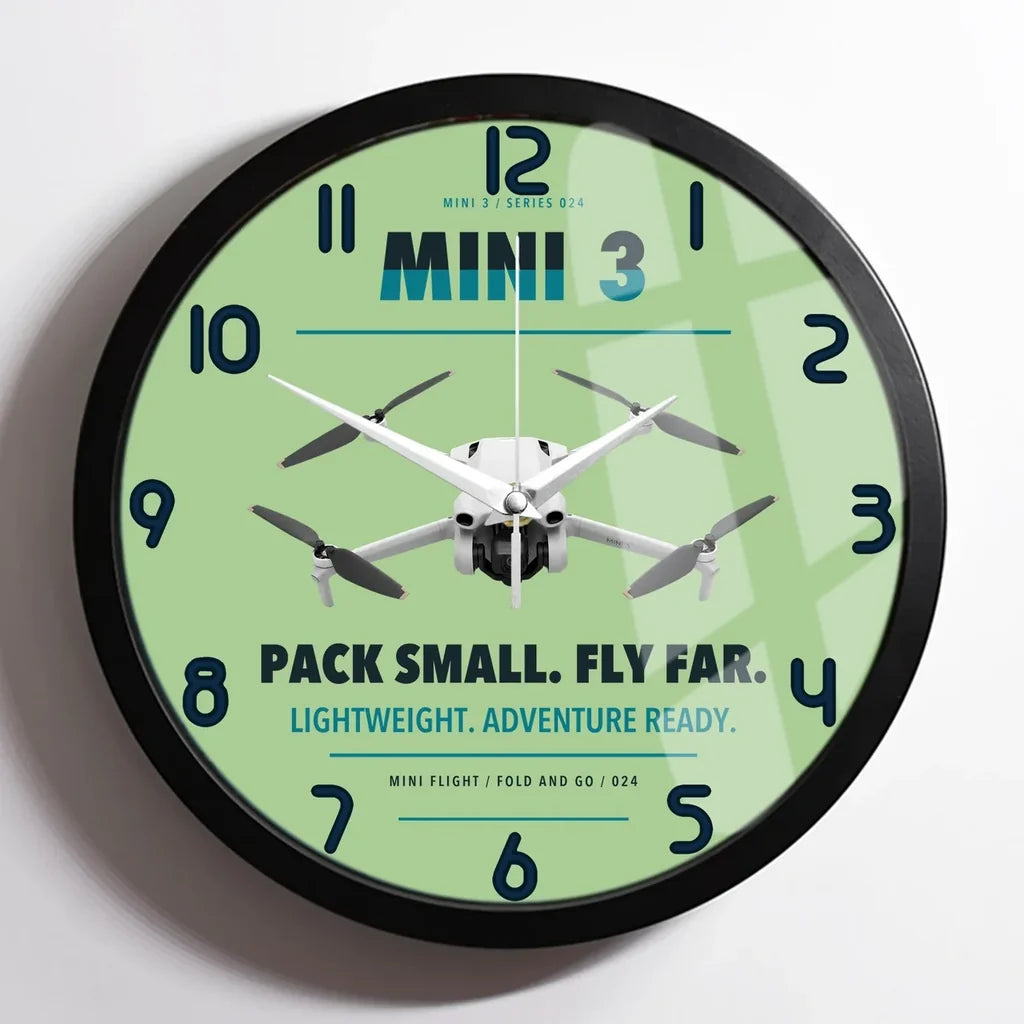 DJI Mini 3 design on light green framed wall clock