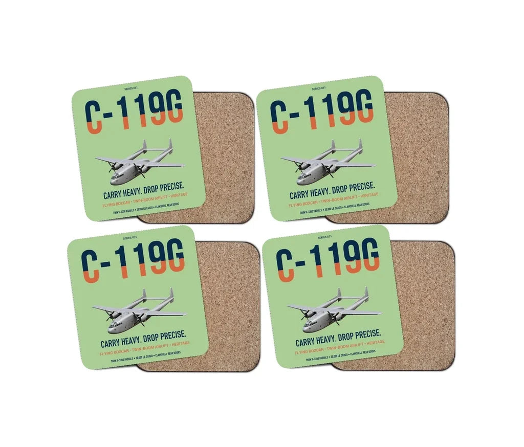 C-119G Flying Boxcar design on light green 4 pieces set coaster