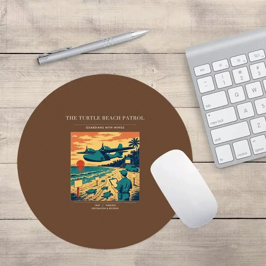 VINTAGE G4443 - The Turtle Beach Patrol - Designed Mouse Pads design on brown round