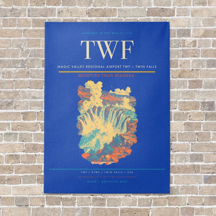 Magic Valley Regional Airport TWF — Twin Falls vertical canvas print - no frame - blue background