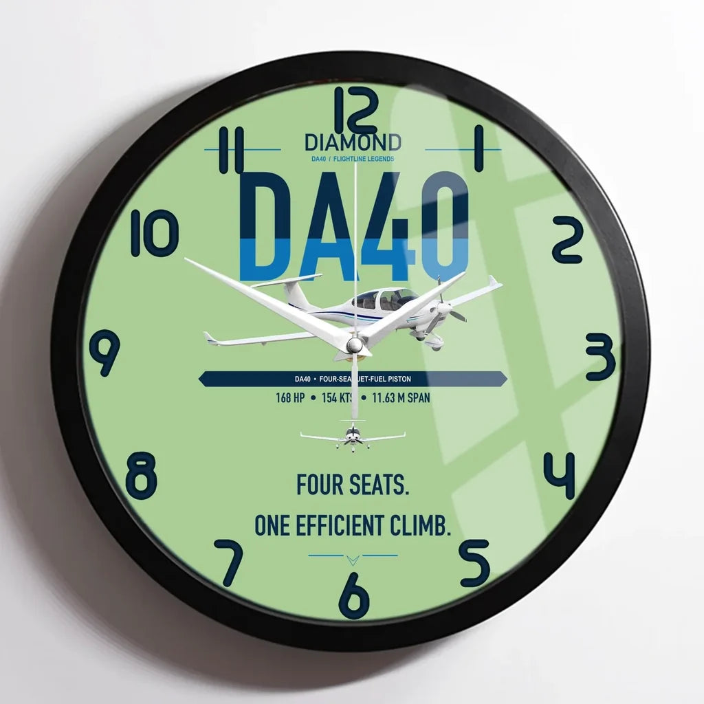 Diamond DA40 design on light green framed wall clock