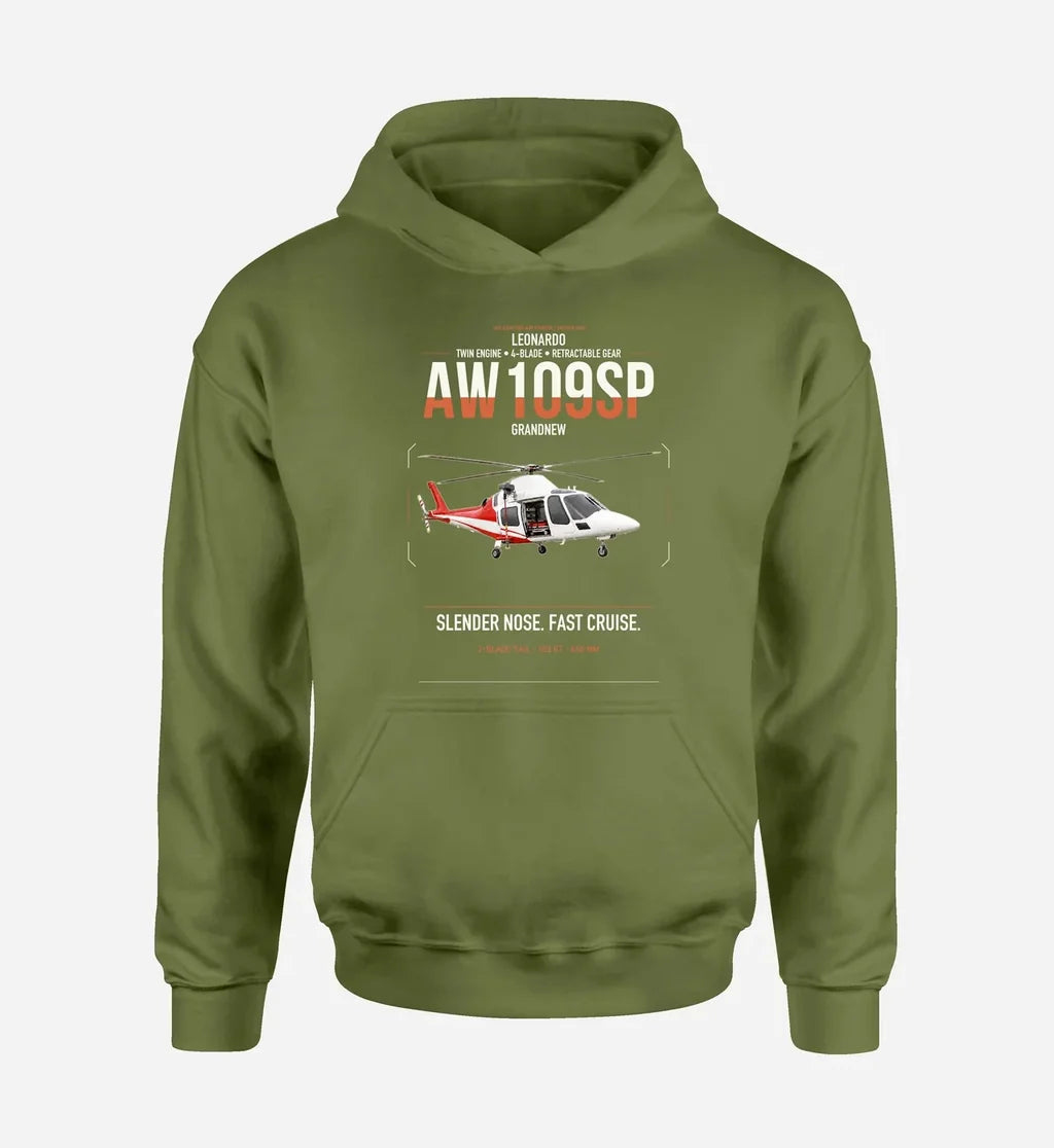 Leonardo AW109SP GrandNew design on green army double-side hoodie, single-side print