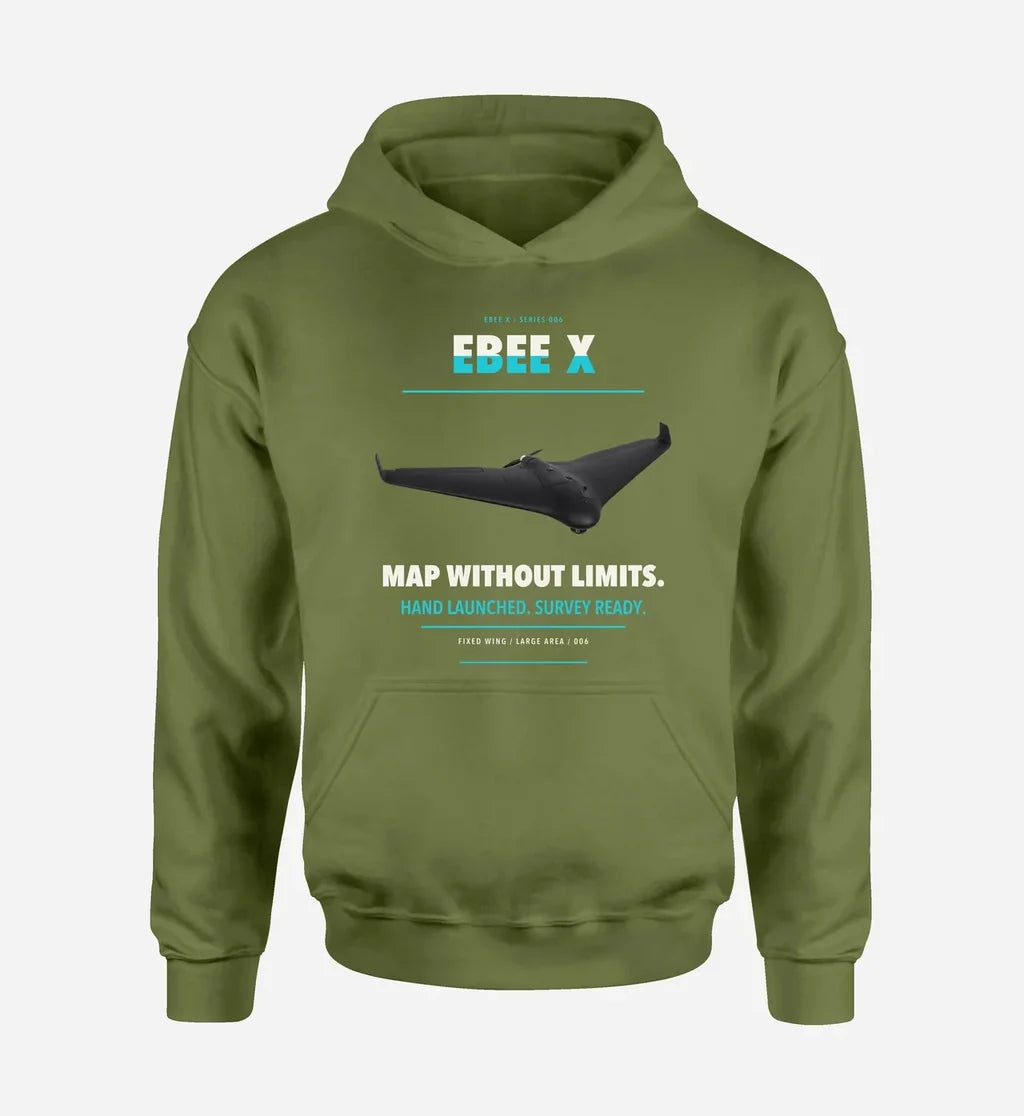 AgEagle eBee X design on green army hoodie single side