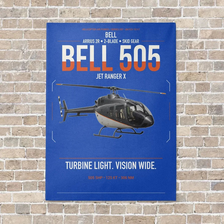 Bell 505 Jet Ranger X vertical canvas print - no frame - blue background