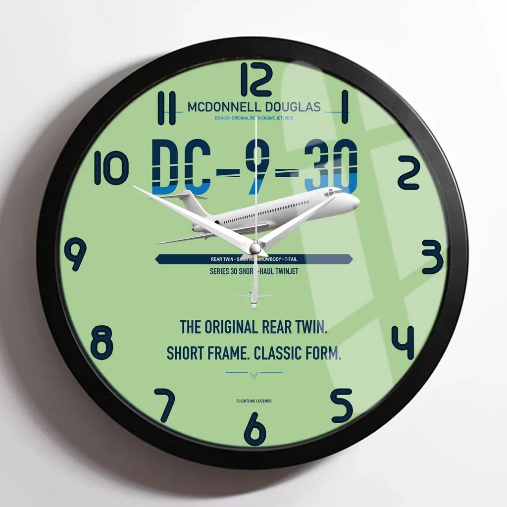 McDonnell Douglas DC-9-30 design on light green framed wall clock