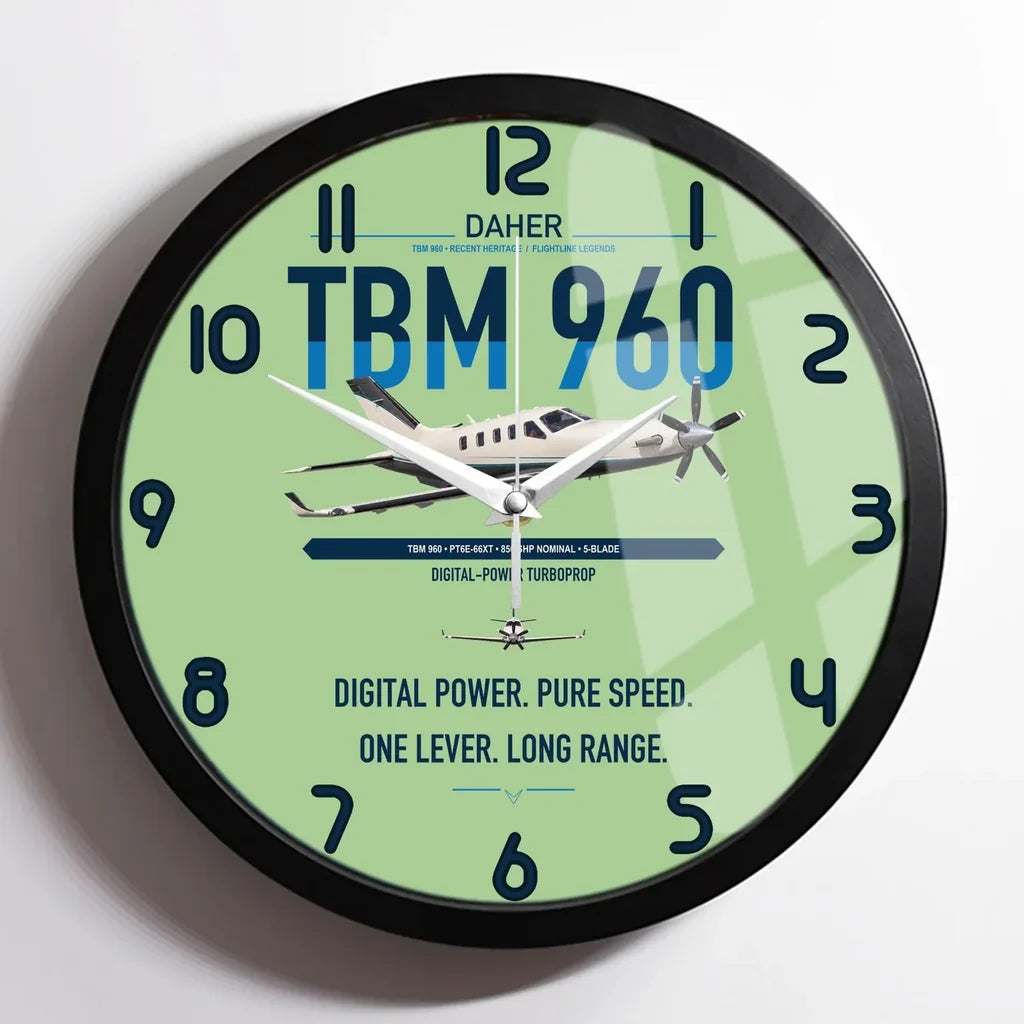 Daher TBM 960 design on light green framed wall clock