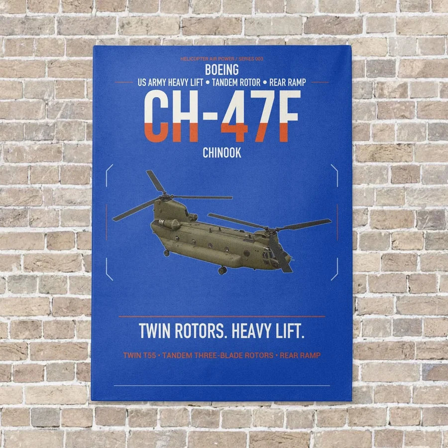 Boeing CH-47F Chinook vertical canvas print - no frame - blue background