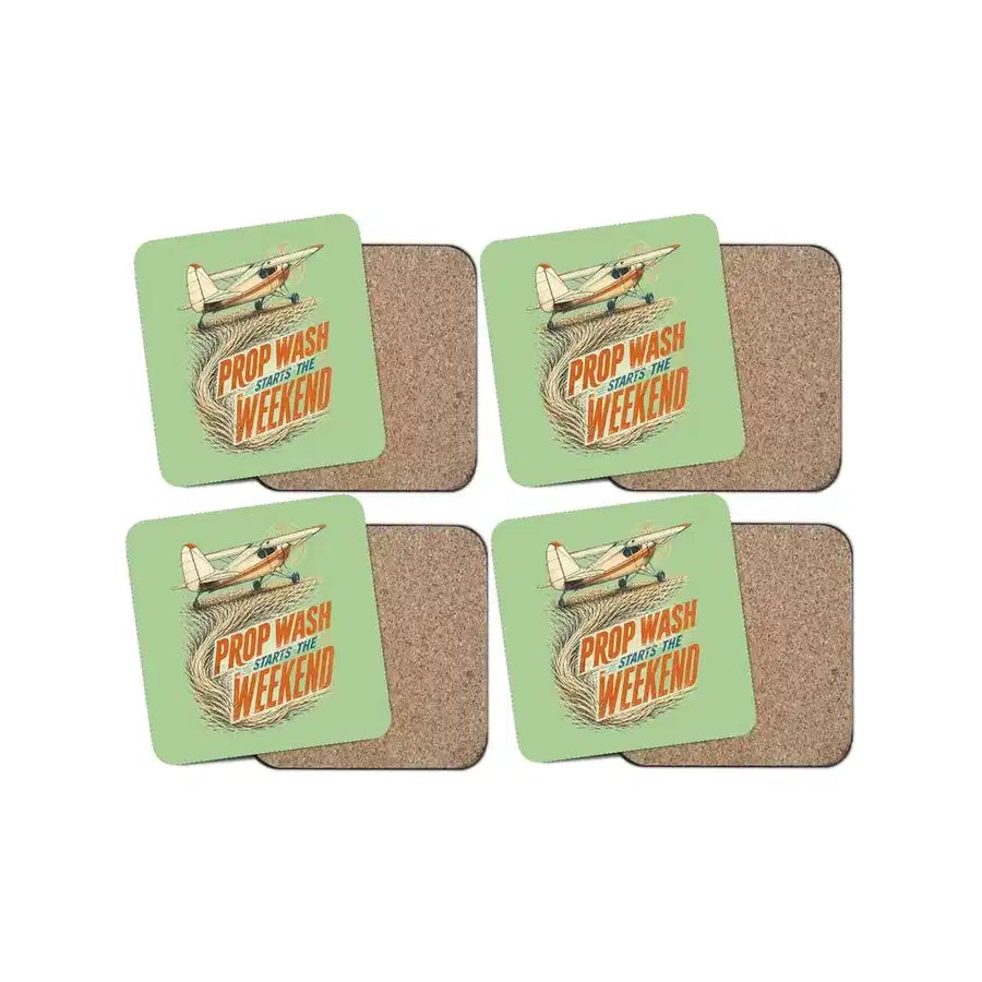 Prop Wash Starts The Weekend design on light green 4 pieces set coaster