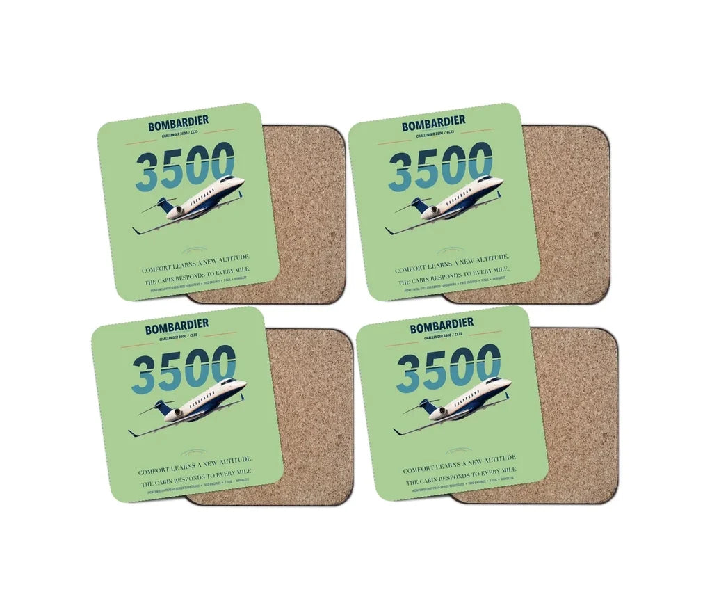 Bombardier Challenger 3500 design on light green 4 pieces set coaster