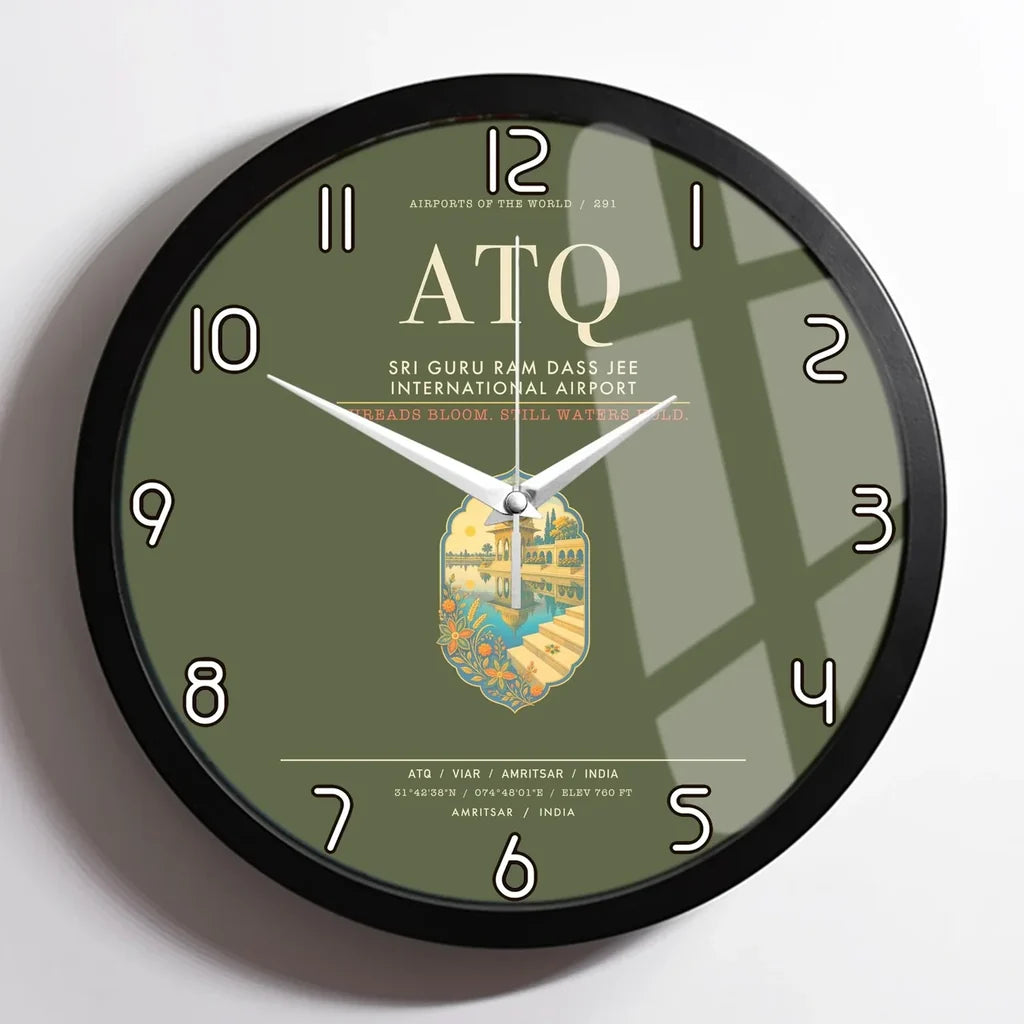Sri Guru Ram Dass Jee International Airport Amritsar ATQ Wall-Clock Framed - Green Army