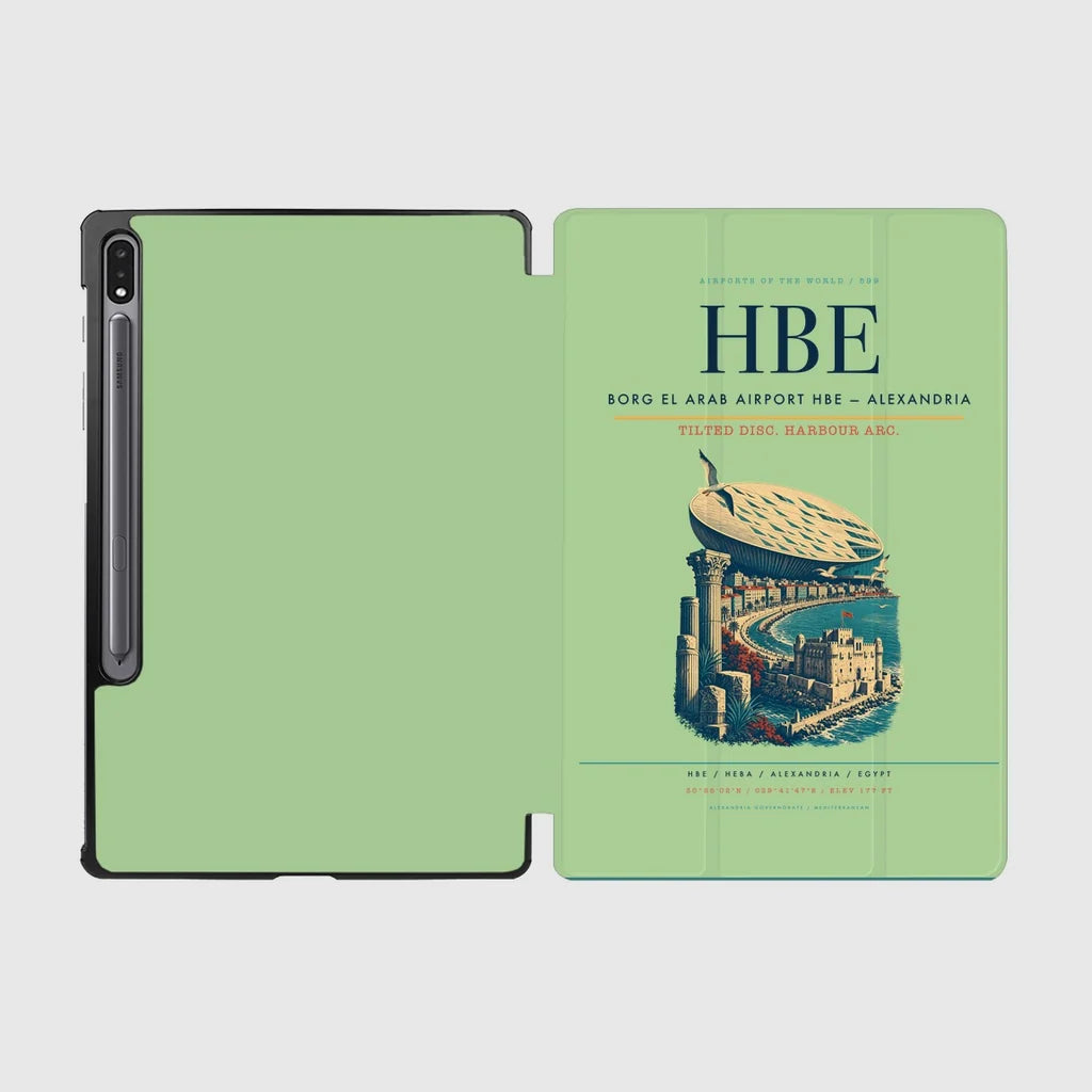 Borg El Arab Airport (HBE) design on light green samsung tablet tablet case