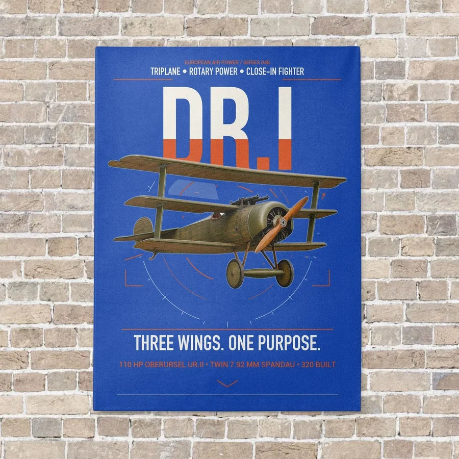 Fokker Dr.I vertical canvas print - no frame - blue background
