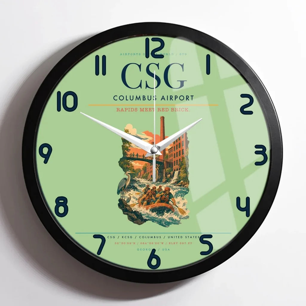Columbus Airport (CSG) design on light green framed wall clock