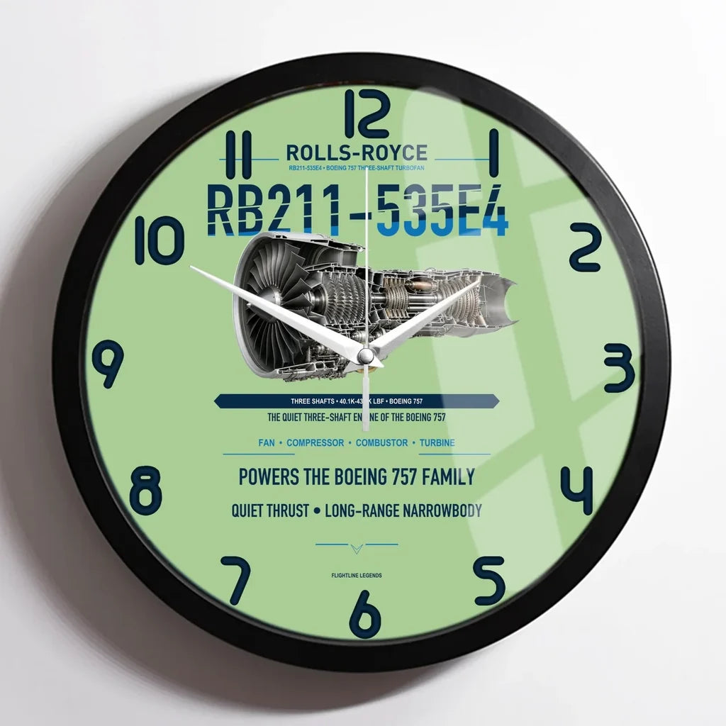 RB211-535E4 design on light green framed wall clock