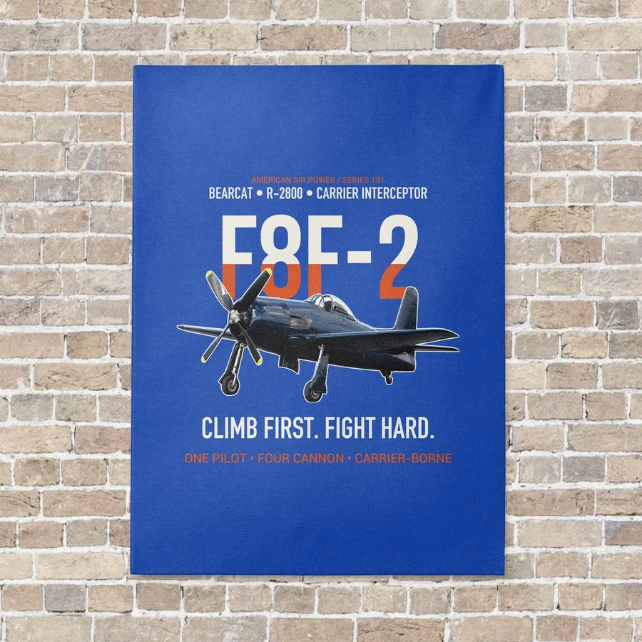 F8F-2 Bearcat Climb First Fight Hard vertical canvas print - no frame - blue background
