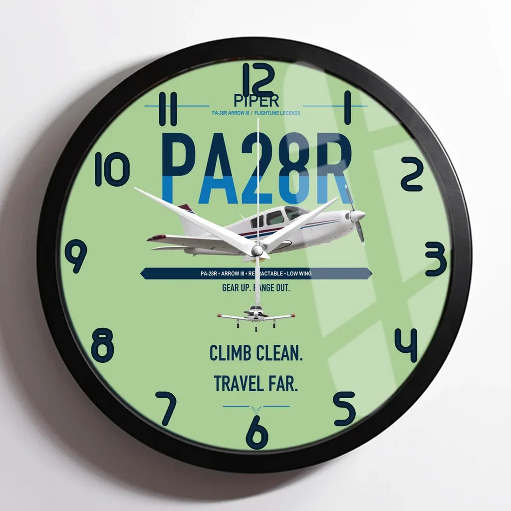 Piper PA-28R Arrow III design on light green framed wall clock