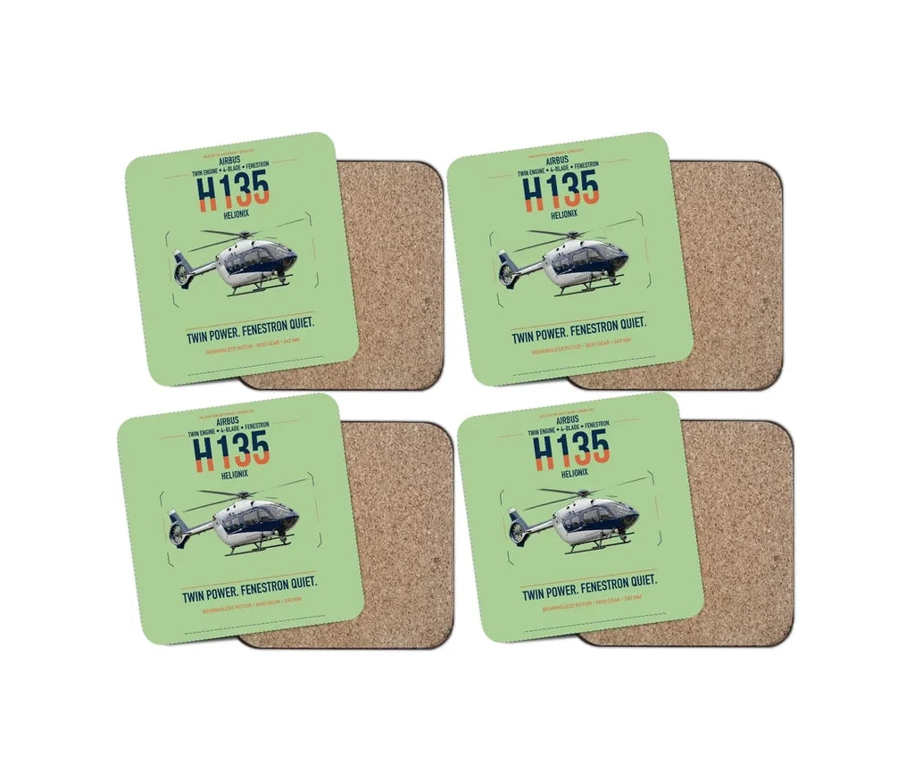 Airbus H135 design on light green 4 pieces set coaster