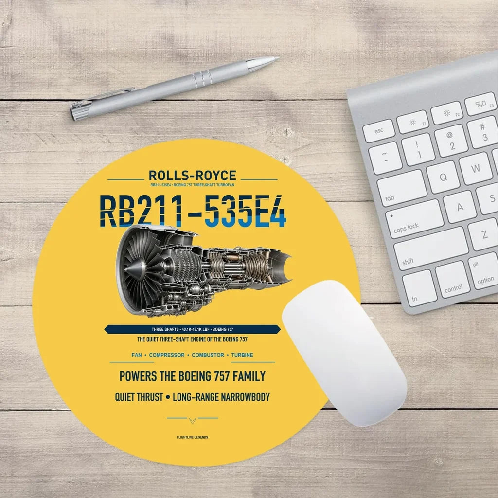 RB211-535E4 design on yellow round mouse pad