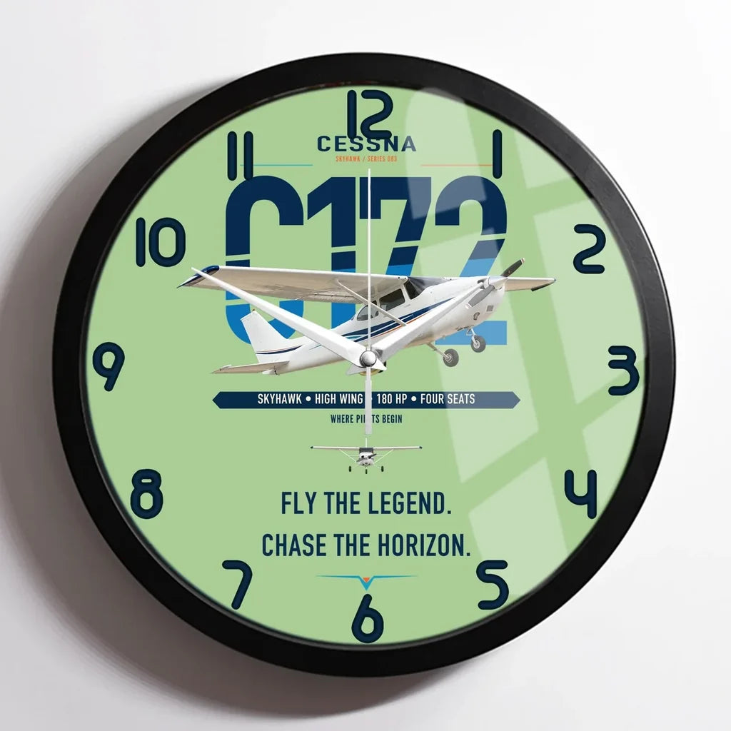Cessna 172 Skyhawk design on light green framed wall clock