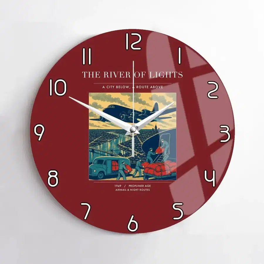 VINTAGE G4152 - The River Of Lights - Designed Wall Clocks design on darkred no-frame