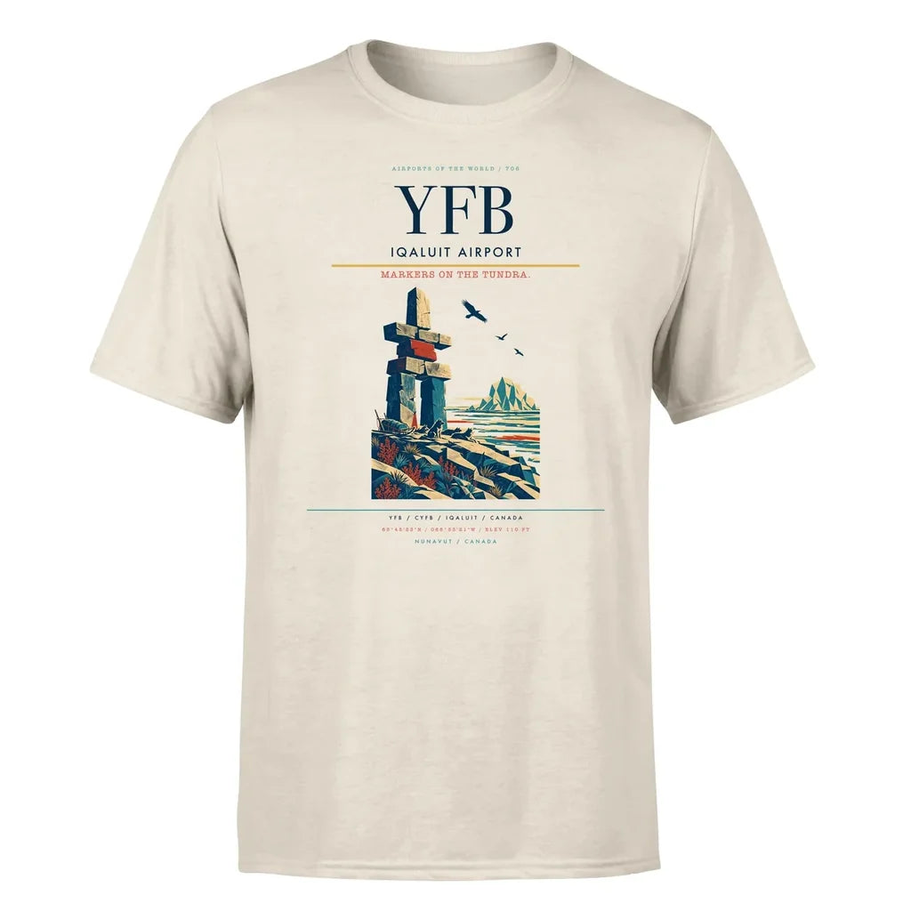 Iqaluit Airport (YFB) T-Shirt single-side front print in Beige | iqaluit-airport-yfb-double-side-t-shirt