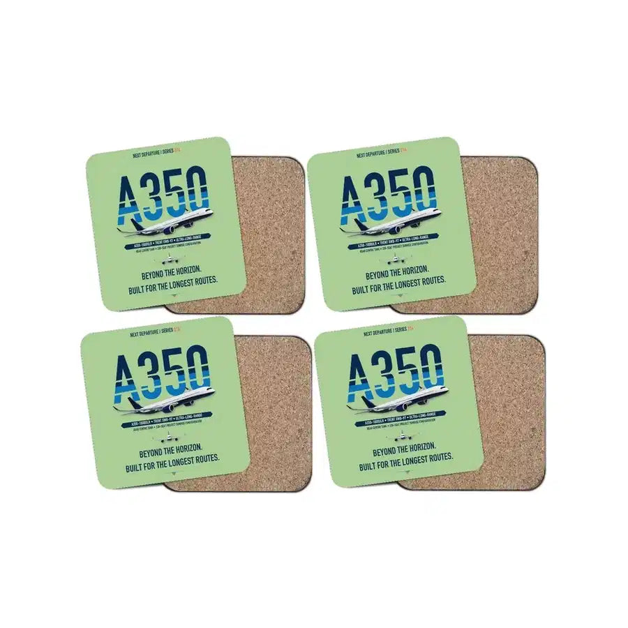 Airbus A350-1000ULR design on light green 4 pieces set coaster