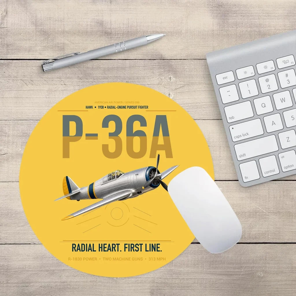 P-36A Hawk design on yellow round mouse pad