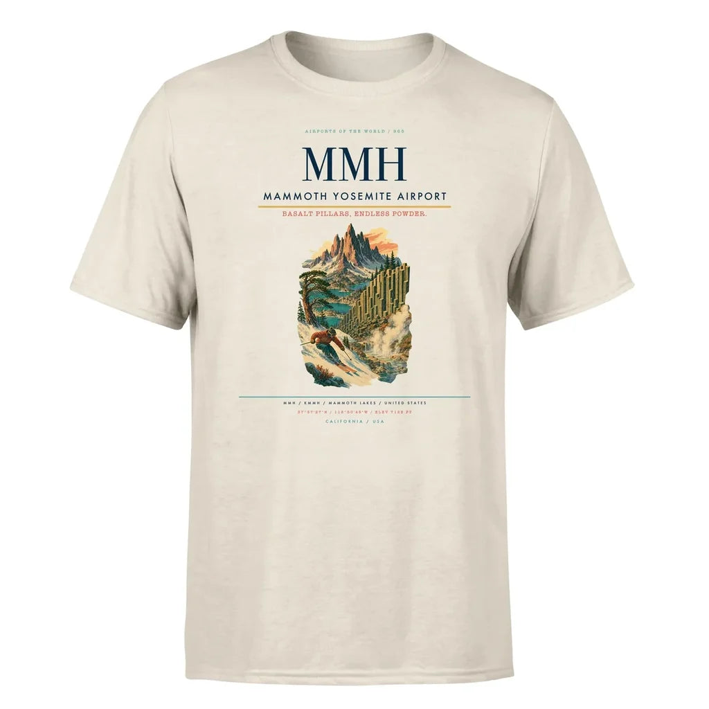 Mammoth Yosemite Airport (MMH) T-Shirt single-side front print in Beige | mammoth-yosemite-airport-mmh-double-side-t-shirt
