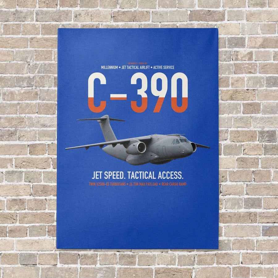 C-390 Millennium vertical canvas print - no frame - blue background