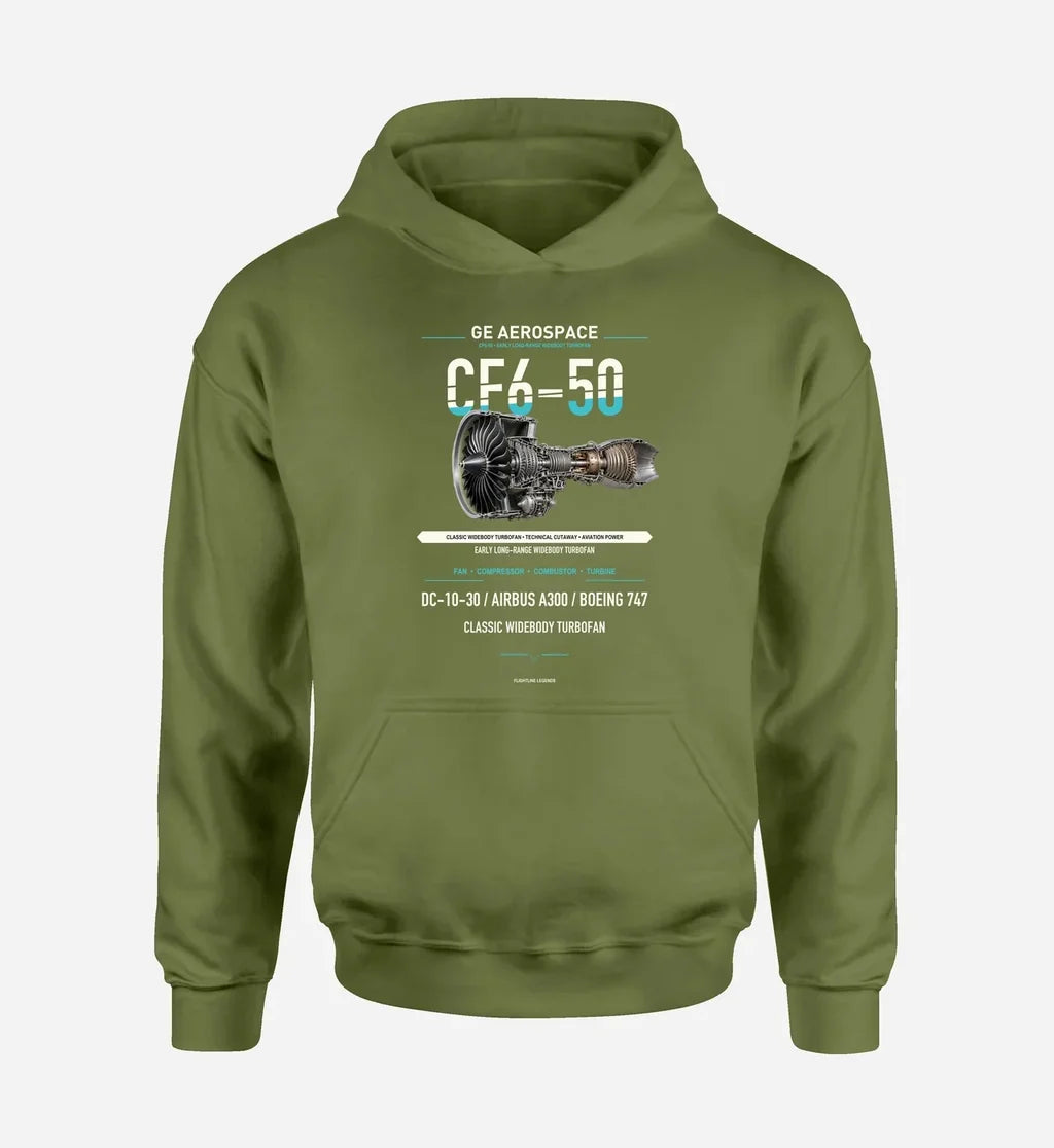 CF6-50 design on green army hoodie single side