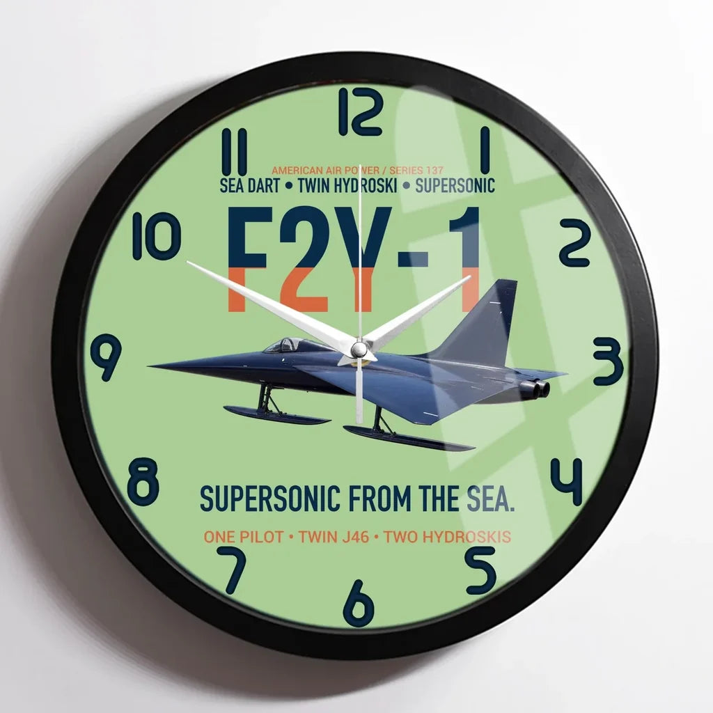 F2Y-1 Sea Dart Supersonic from the Sea design on light green framed wall clock