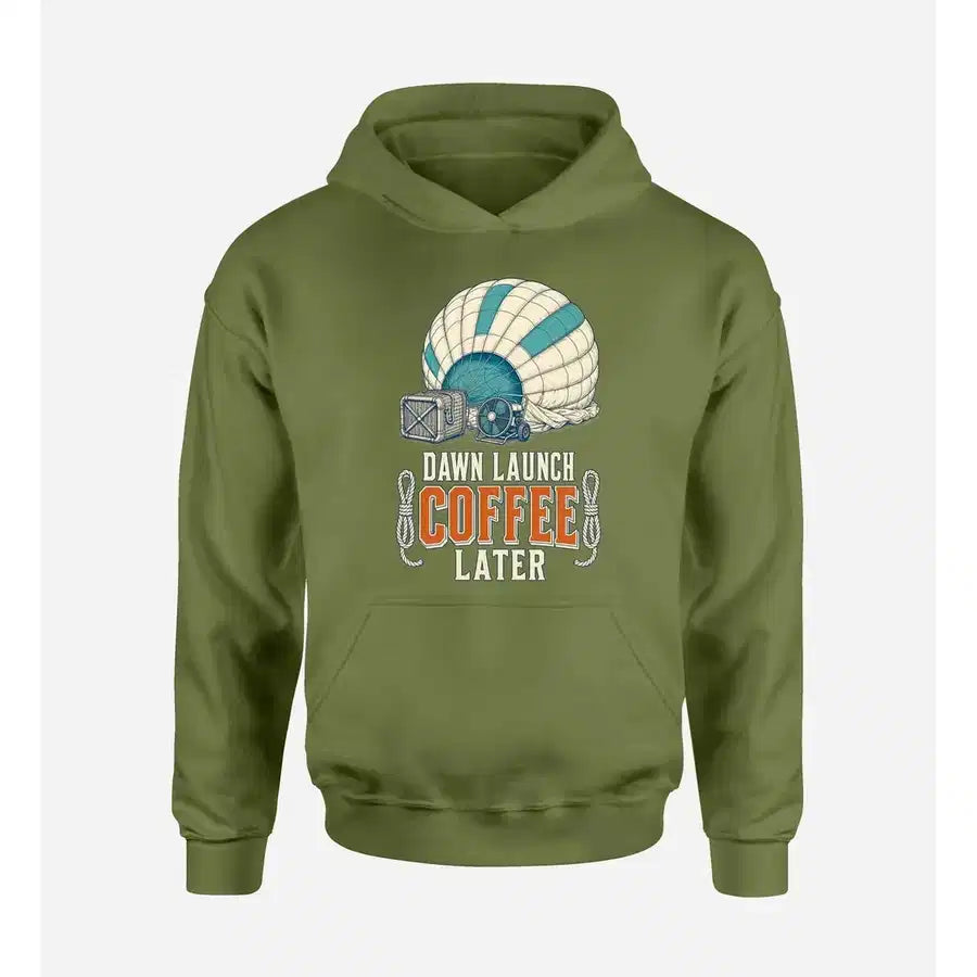 SIGNAL 340 - Dawn Launch Coffee Later design on green army hoodie single side