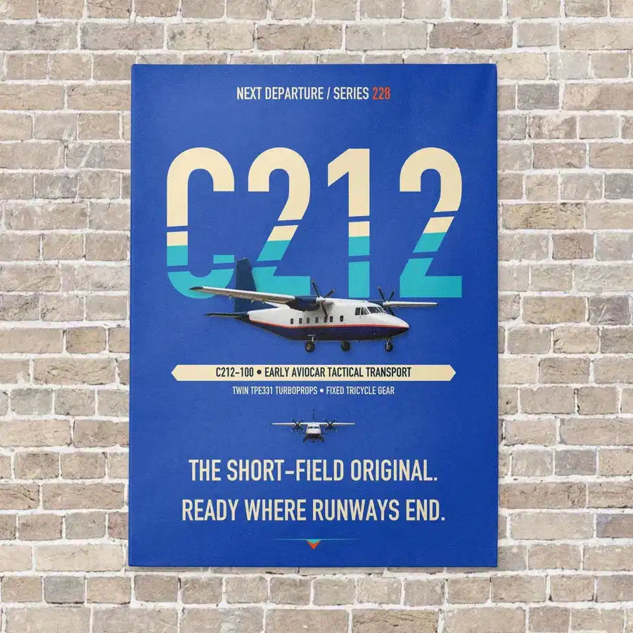 CASA C-212-100 Aviocar vertical canvas print - no frame - blue background