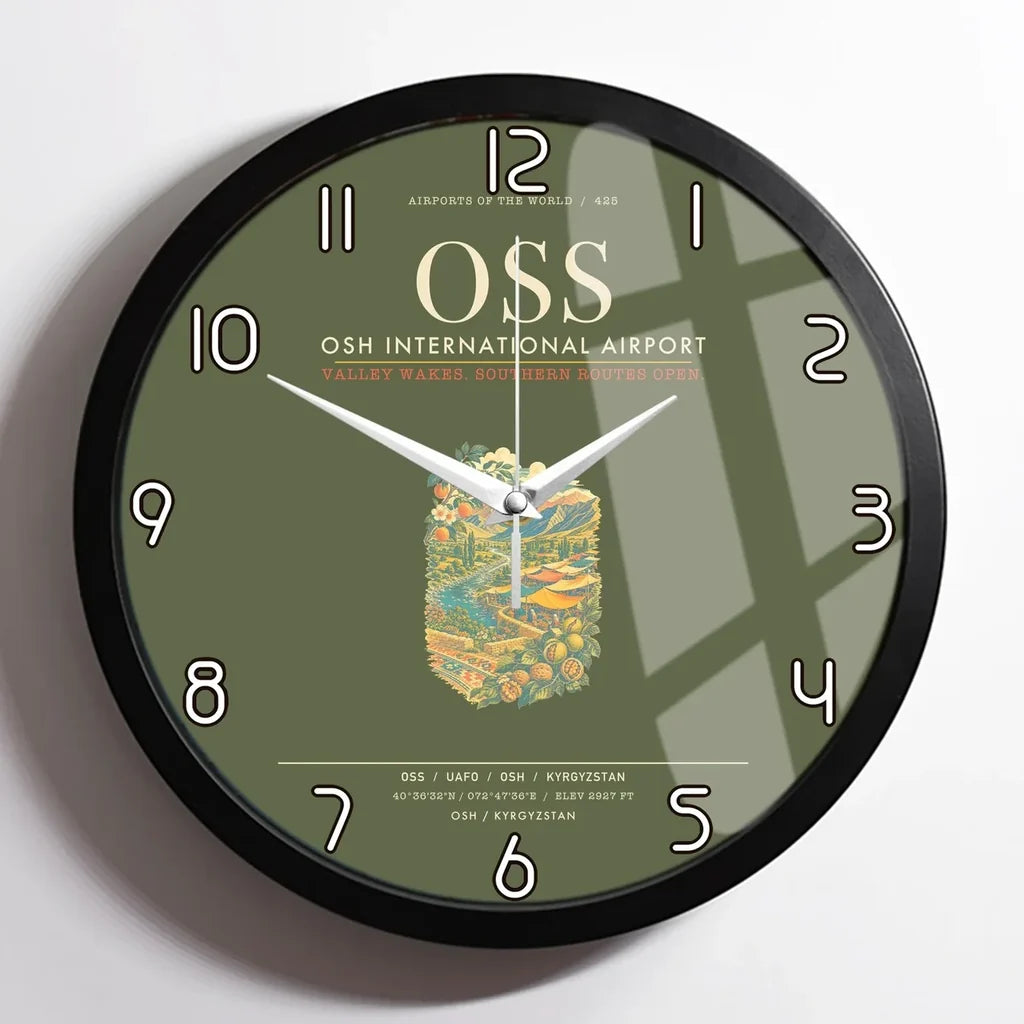 Osh International Airport OSS Wall-Clock Framed - Green Army