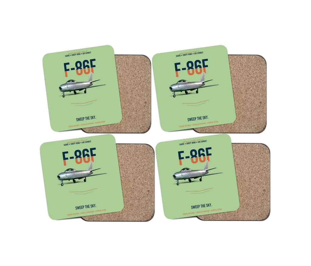 F-86F Sabre Sweep The Sky design on light green 4 pieces set coaster