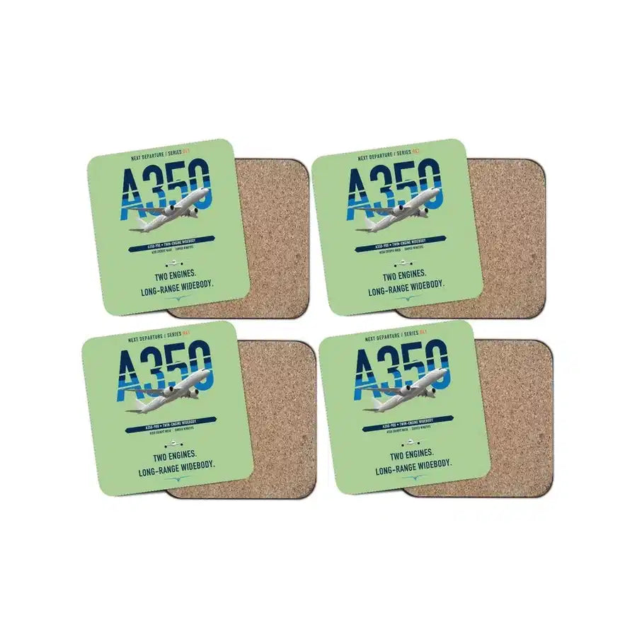 Airbus A350-900 design on light green 4 pieces set coaster