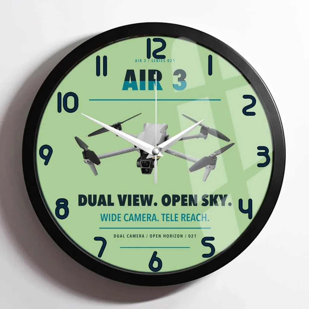 DJI Air 3 design on light green framed wall clock