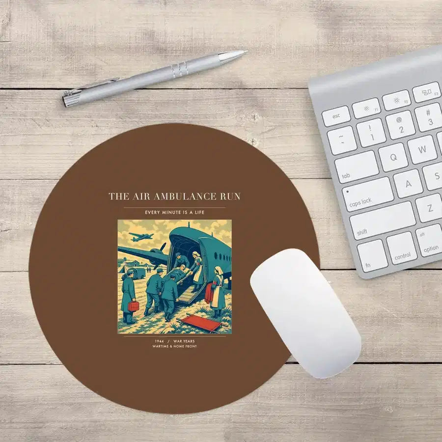 VINTAGE G4506 - The Air Ambulance Run - Designed Mouse Pads design on brown round