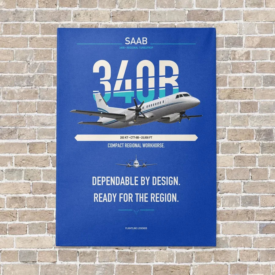 Saab 340B vertical canvas print - no frame - blue background