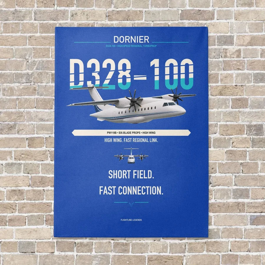 Dornier D328-100 vertical canvas print - no frame - blue background