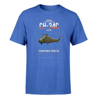 Thumbnail for Sikorsky CH-34C Choctaw design on blue t-shirt, single-side print