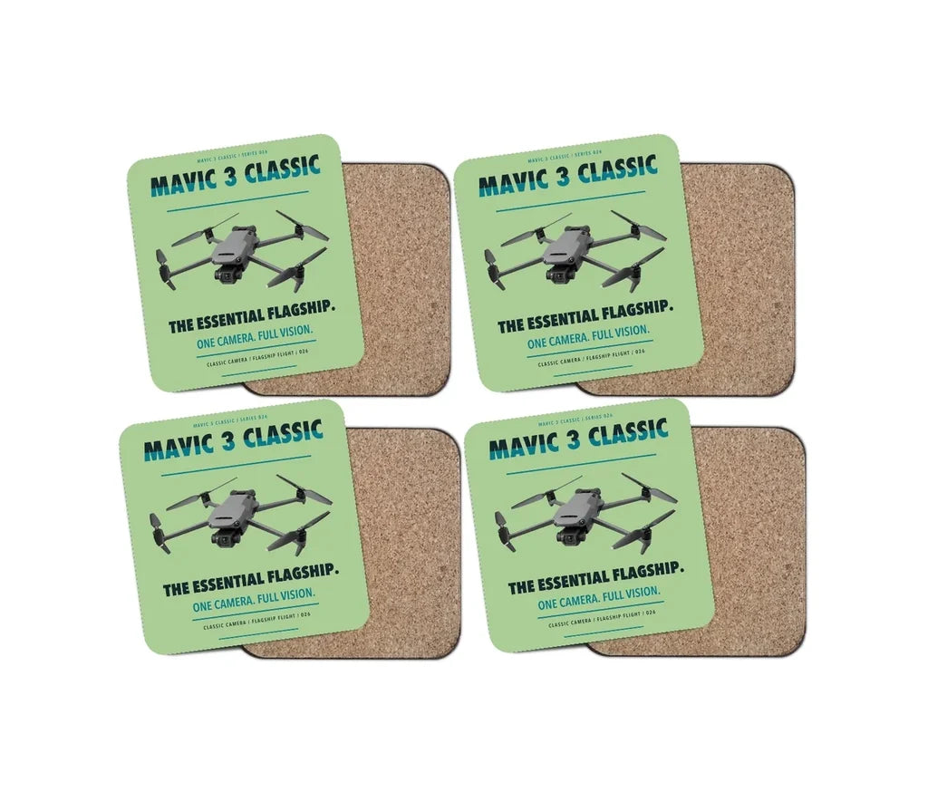 DJI Mavic 3 Classic design on light green 4 pieces set coaster