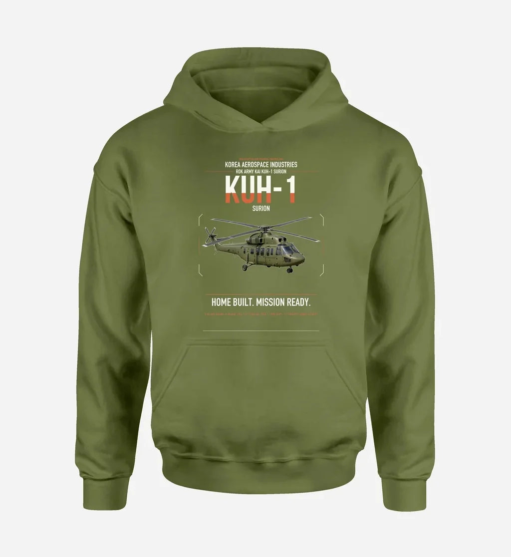 Korea Aerospace Industries KUH-1 Surion design on green army double-side hoodie, single-side print